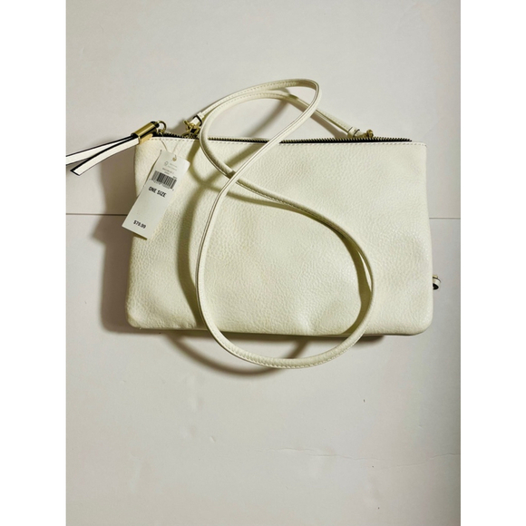 Banana Republic White black gold Envelope Crossbody Bag detachable strap zipper - Picture 4 of 9